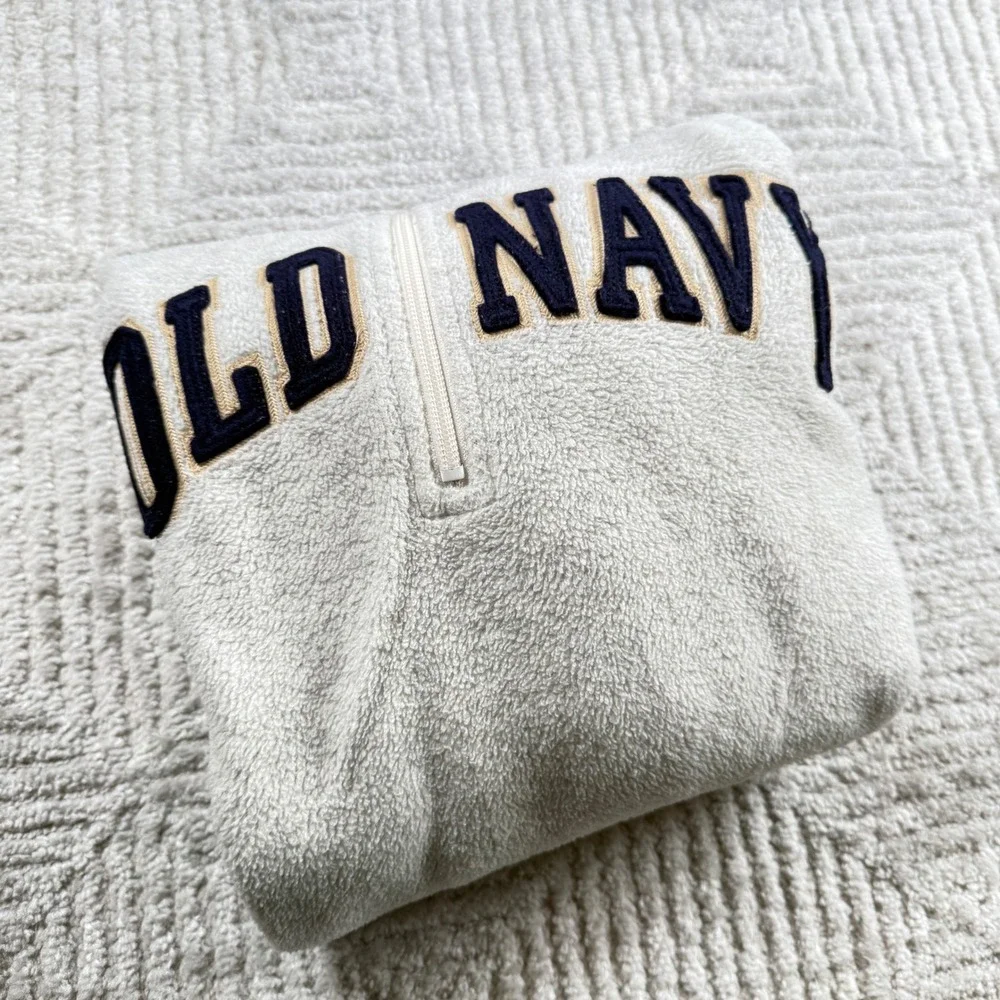 Old Navy Fleece Quarter Zip Pullover Men L Grey Spellout Logo Vintage Y2K Preppy